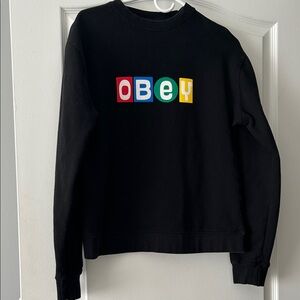Obey Black Crewneck with Multicolor Logo